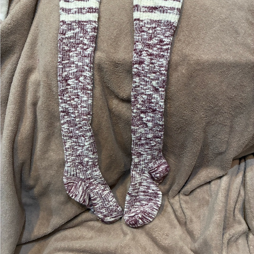 Cozy Maroon and White Knit Socks